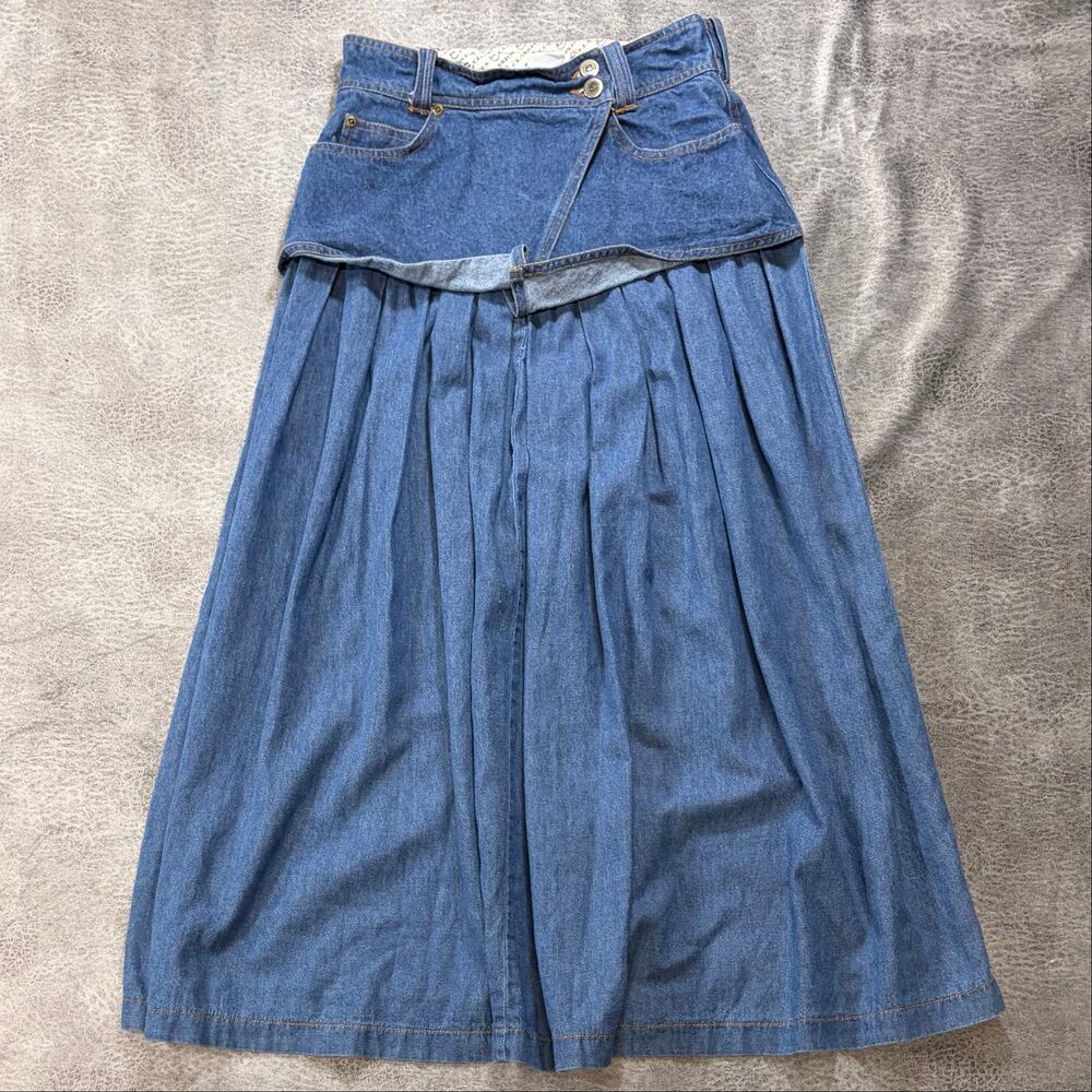 Vintage Palmer Layered Pleated Denim Maxi Skirt